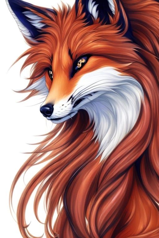 Fox Playing Flute in Astral Dojo, Anime Illustration