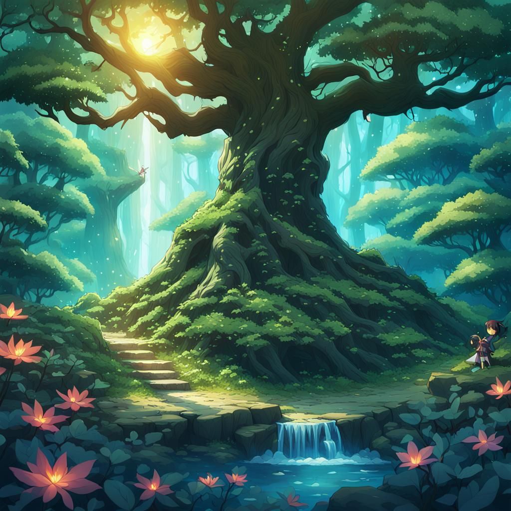 Magical Forest Mana Tree: Anime Style Masterpiece