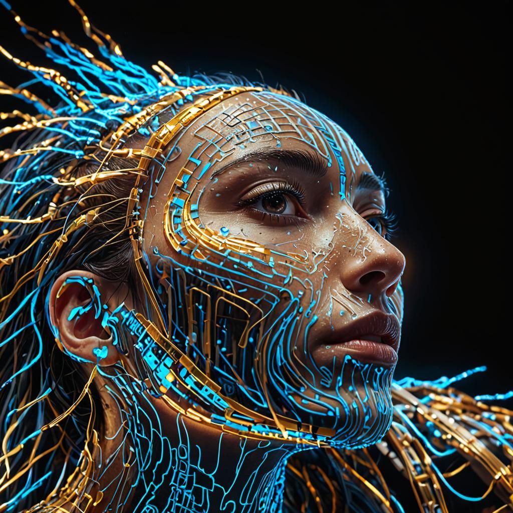 Glowing Circuit Portrait in Digital Art Style