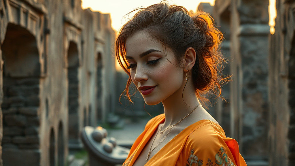 Beautiful Woman in Ancient Ruins