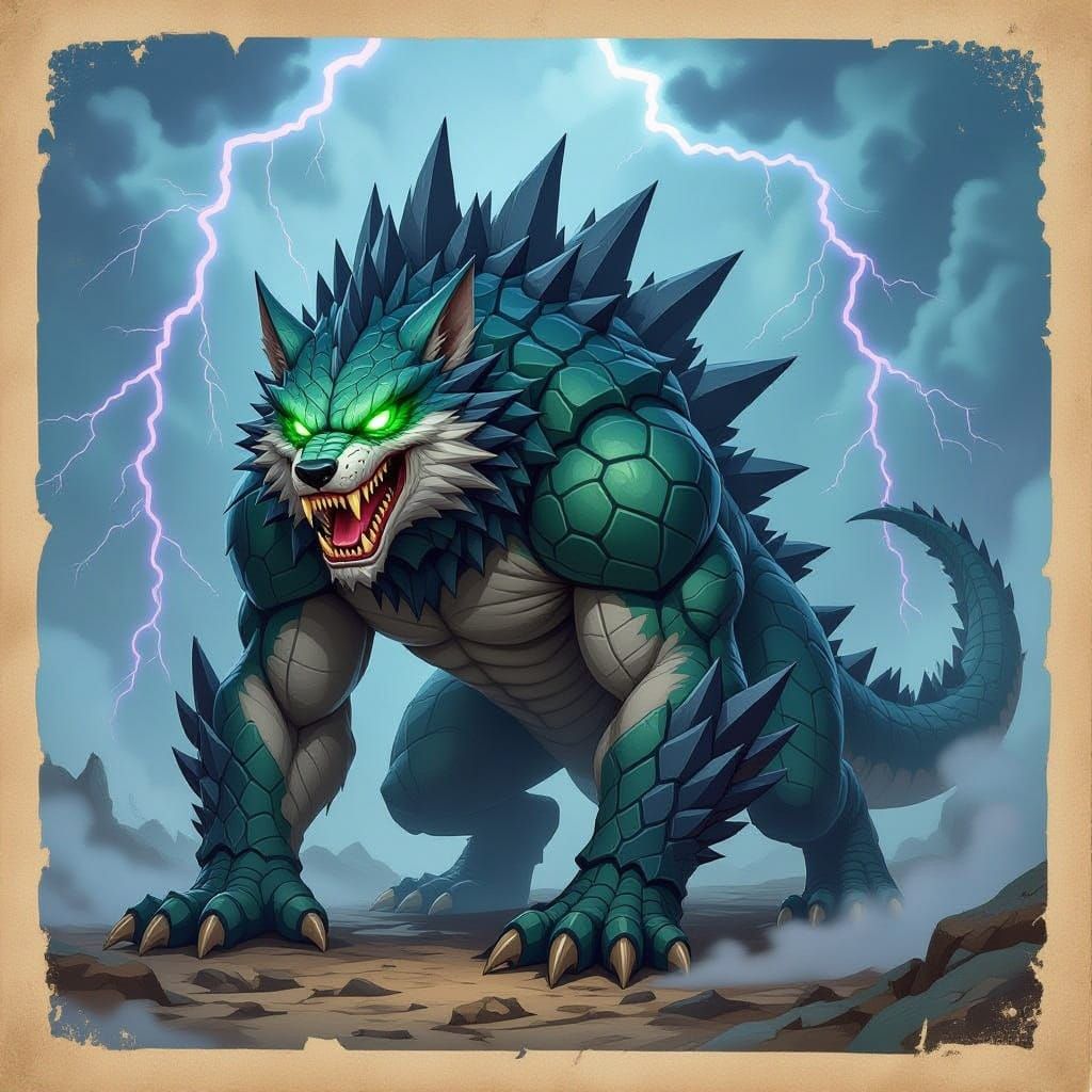 Monstrous Wolf Creature in Vintage Eerie Style