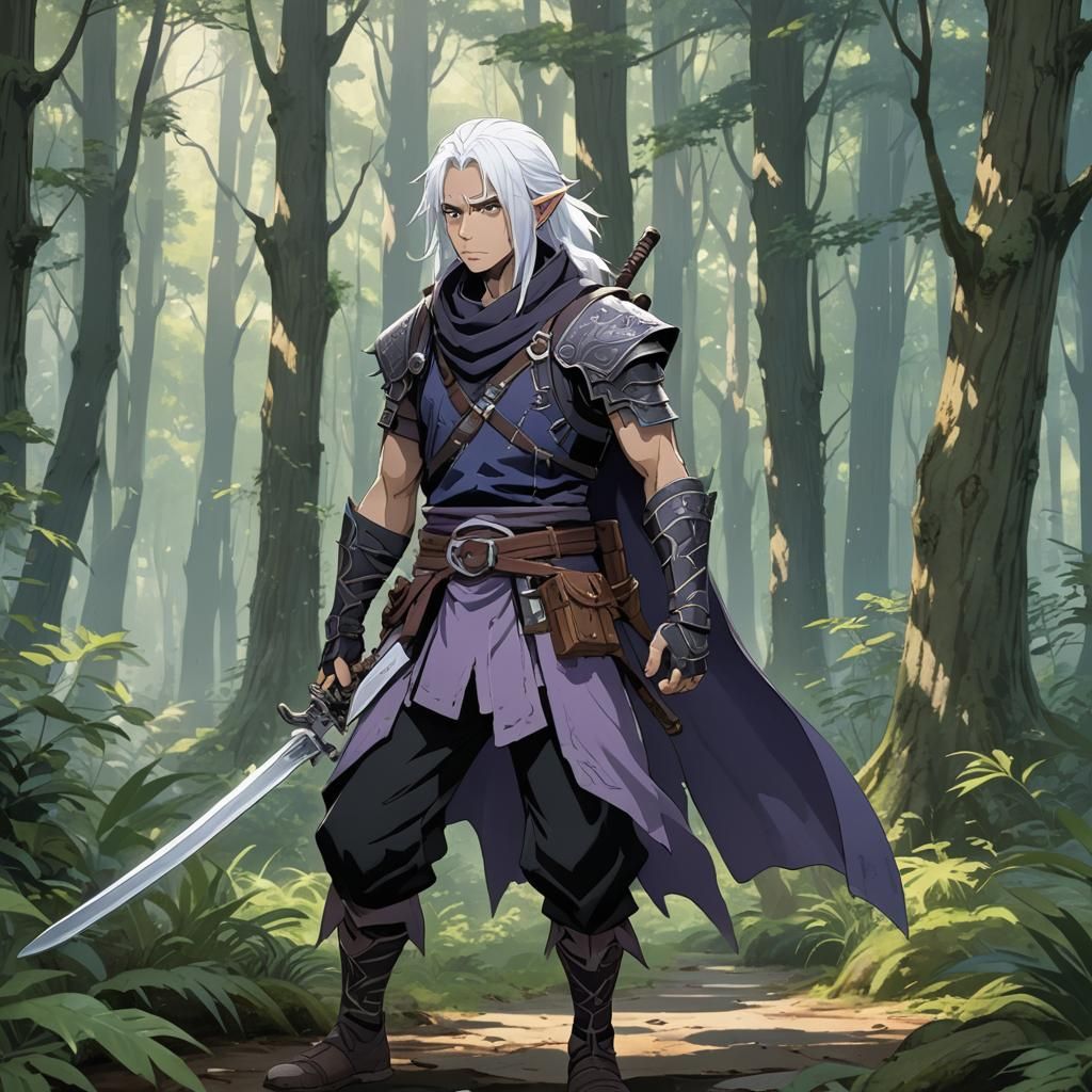 Drow Barbarian Rogue in Anime Key Visual Style