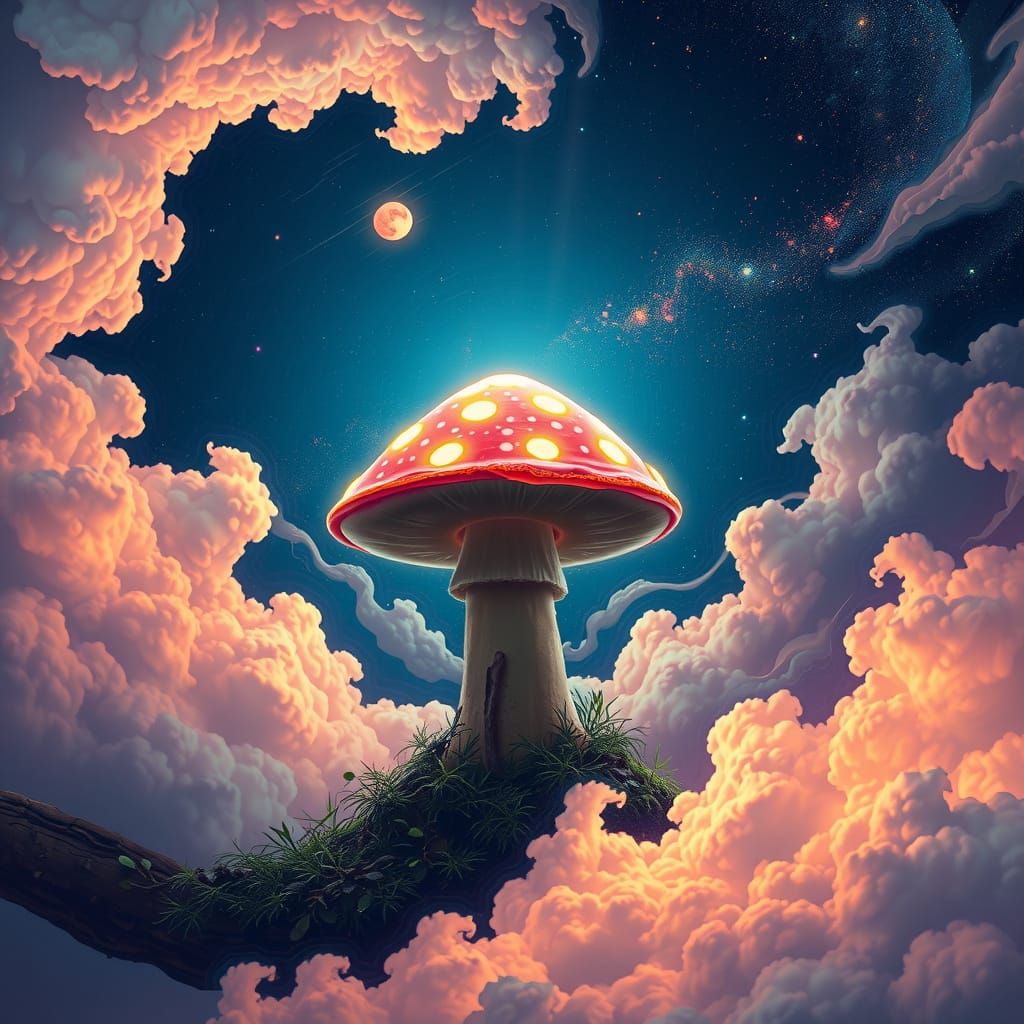 Glowing Mushroom in Cosmic Galaxy