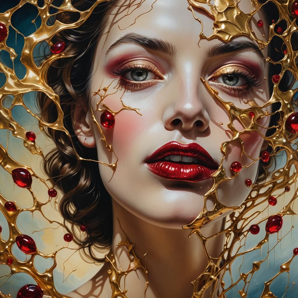 Surreal Ruby Lips Portrait in Macro Photography