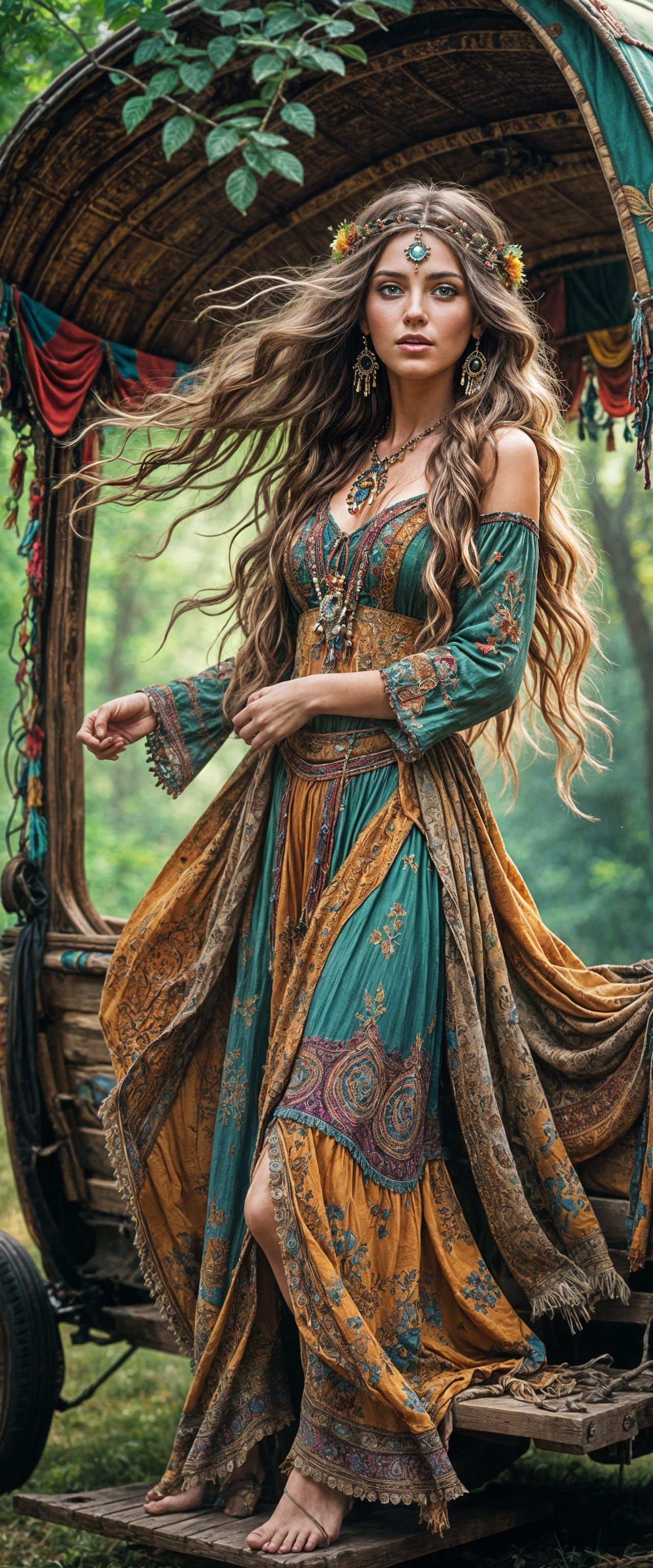 Beautiful Gypsy Woman in Forest Digital Masterpiece