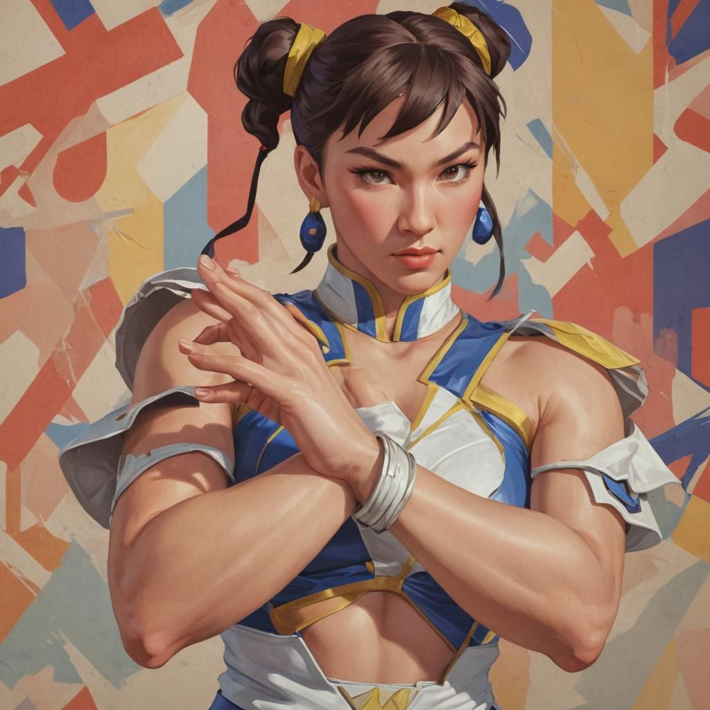 Chun-Li Cubist Art Deco Painting