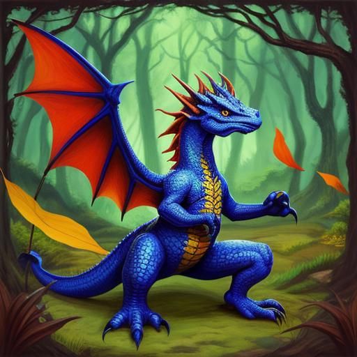 Little Dragon in Forest: Abstract Art