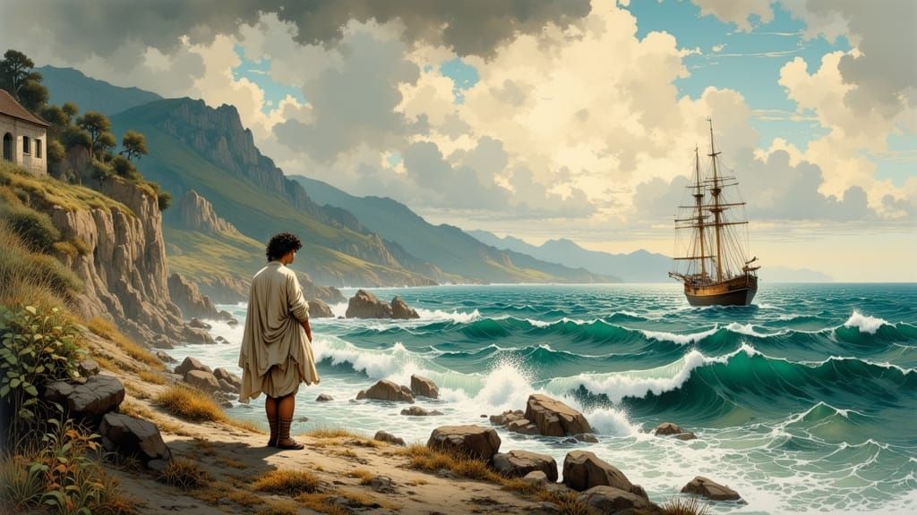 Lord Byron on Windswept Greek Island