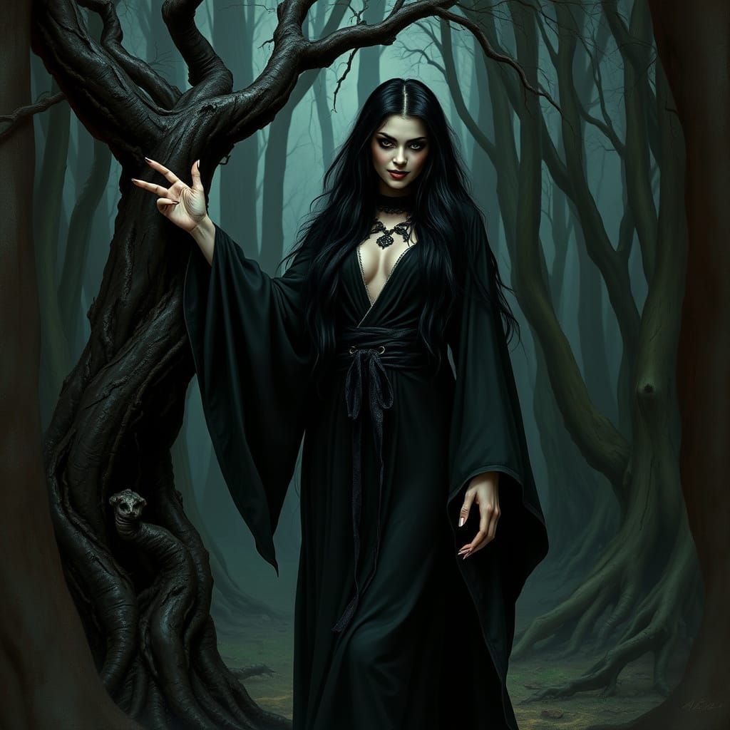 Dark Fantasy Goddess in Gothic Forest