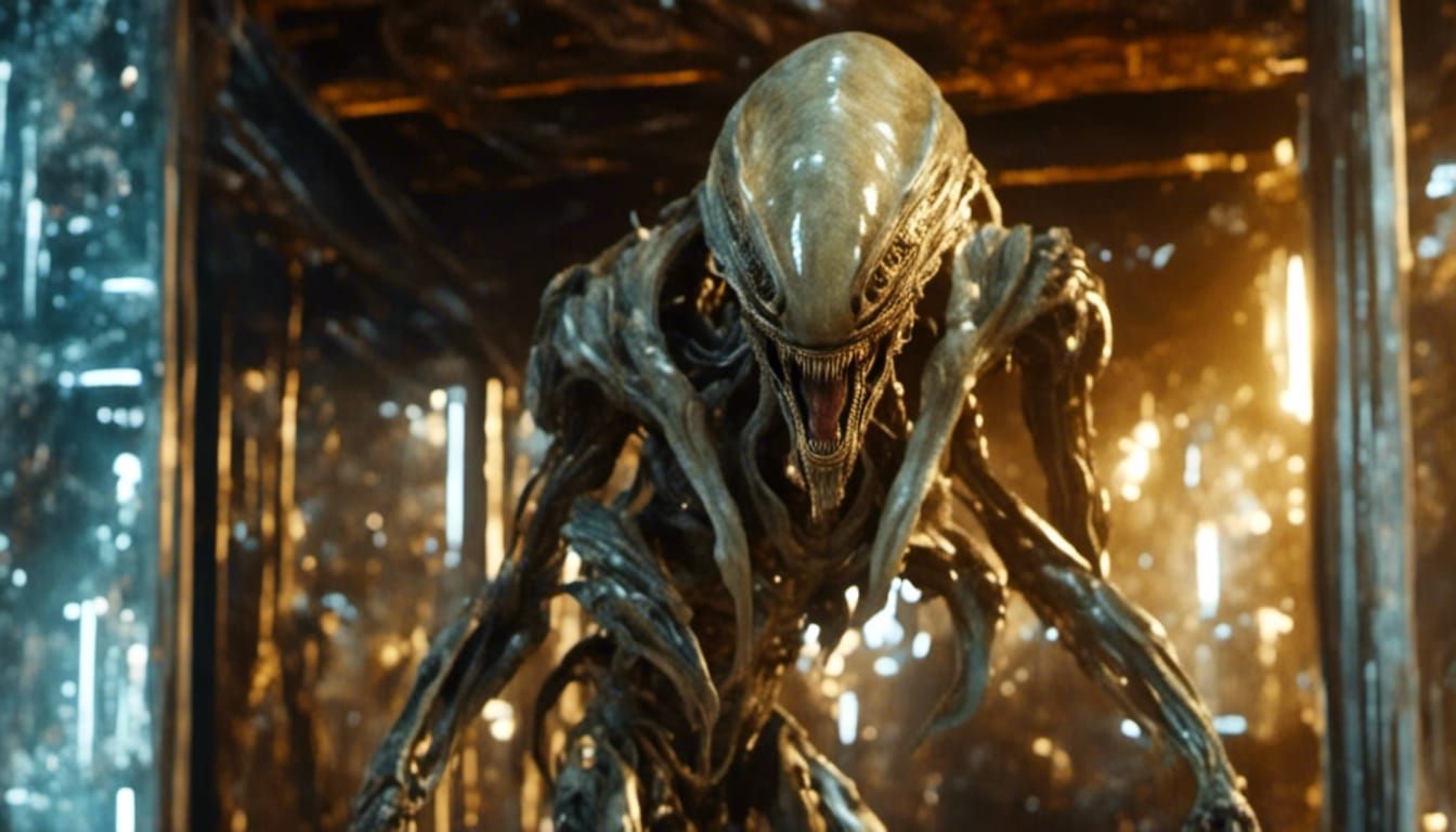 Hyperreal Robot Alien Xenomorph with Piercing Eyes