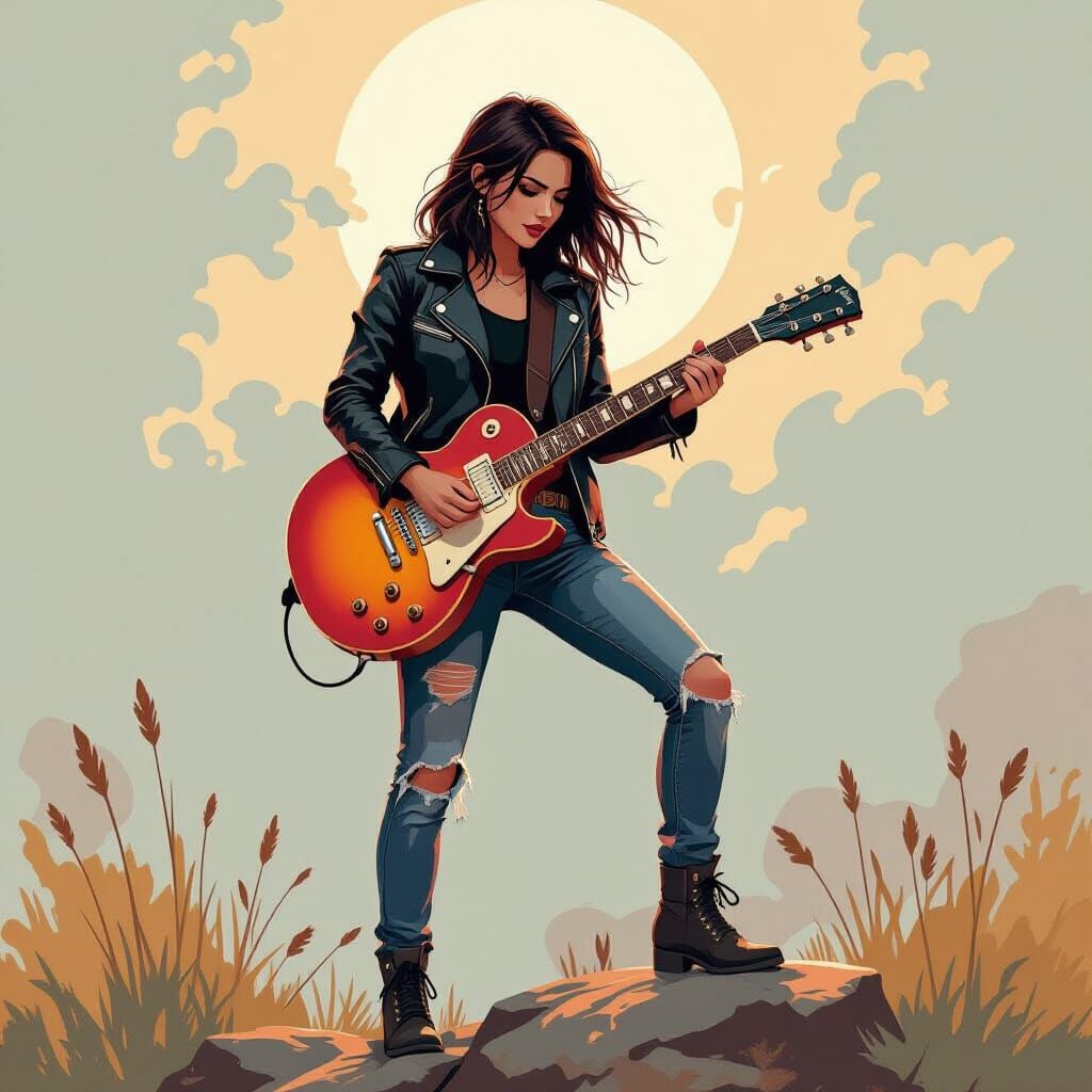 Woman Rock Star on Stage in Digital Art Style