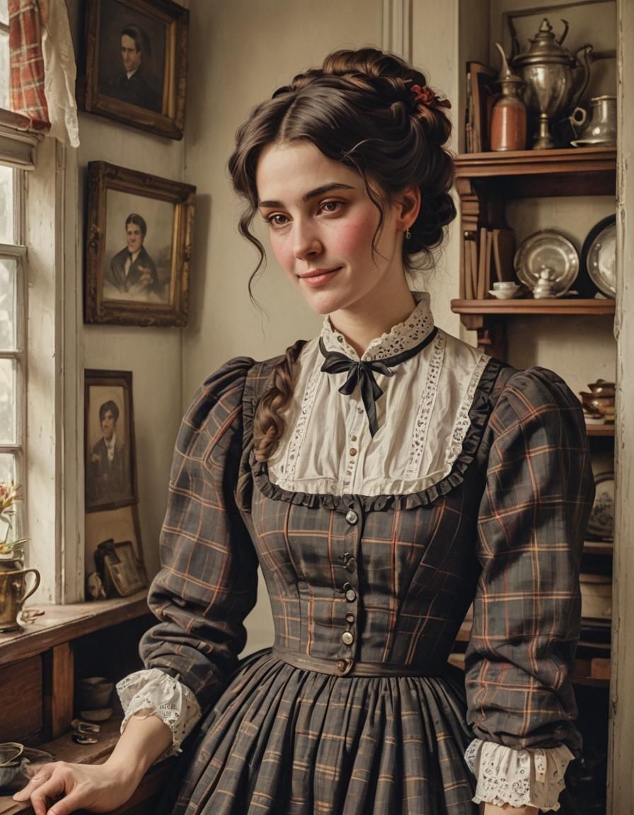 A Victorian Beaty in a Plaid Dress