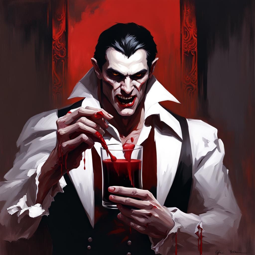 Sinister Vampire Drinking Blood in Dark Fantasy Style