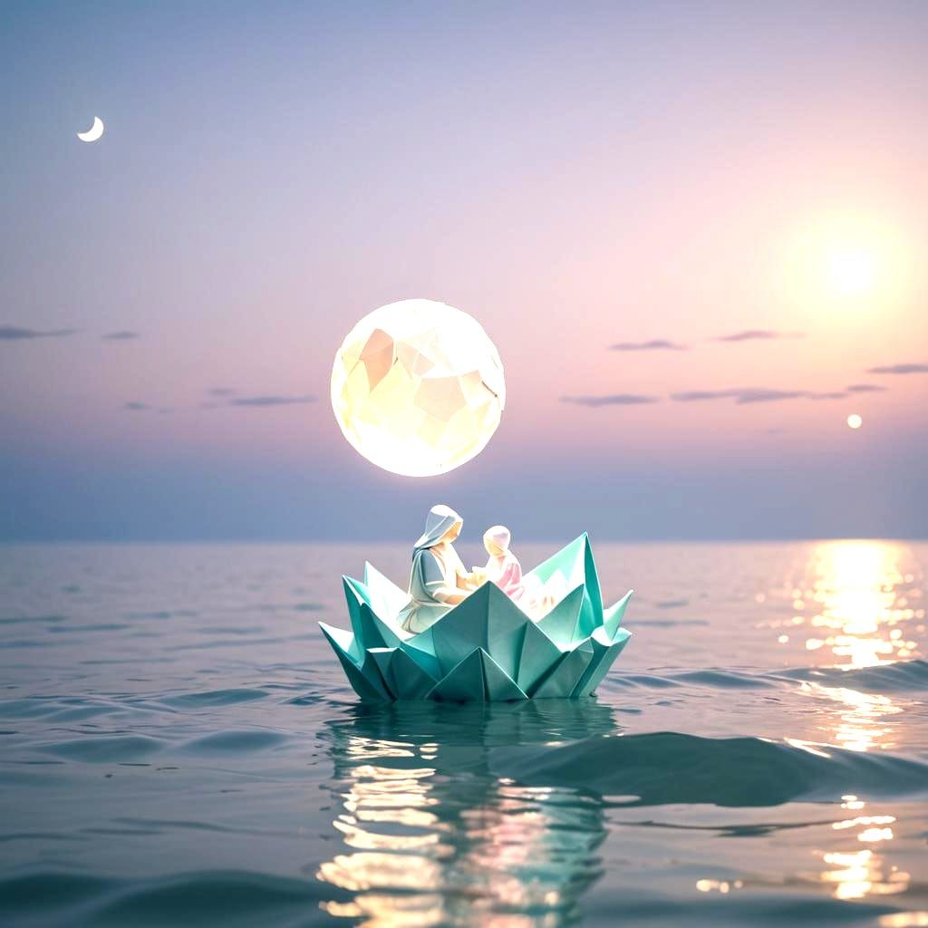 Radiant Mother and Child Orb at Sea