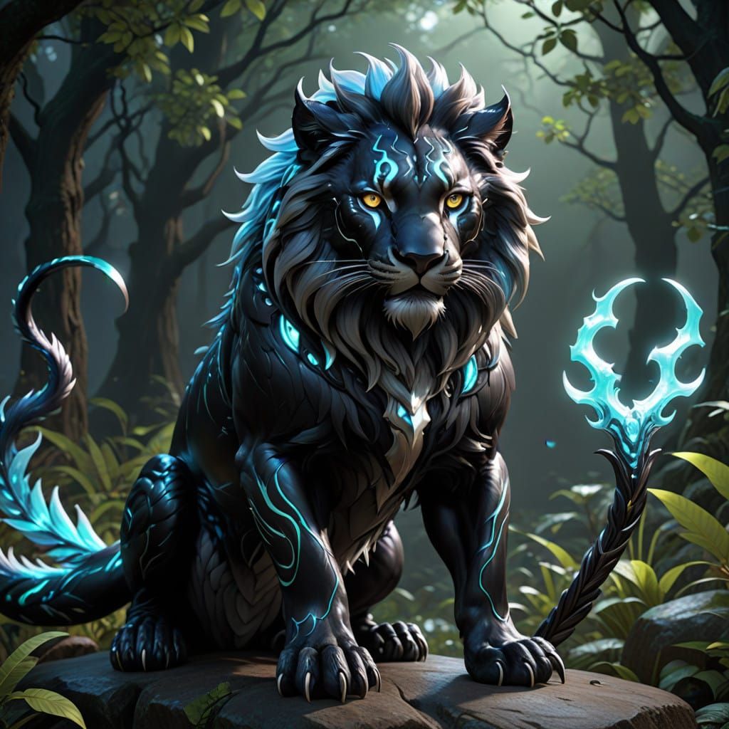 Dark Lionoid Creature with Venomous Tendrils