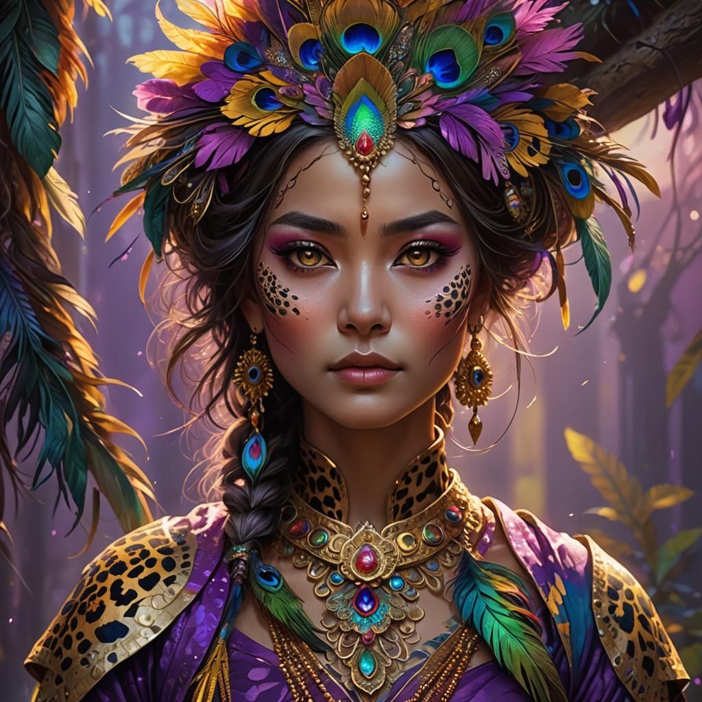 Exotic Beauty: Asian Woman with Peacock Feathers