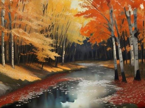 Autumn Forest in Watercolor Art Nouveau Style