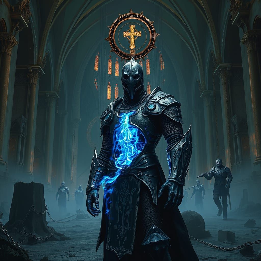 Spectral Knight Guardian in Gothic Fantasy Landscape