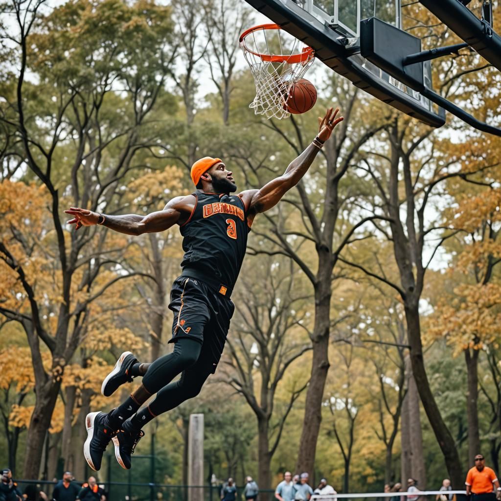 Lebron James Dunking on Outdoor Court