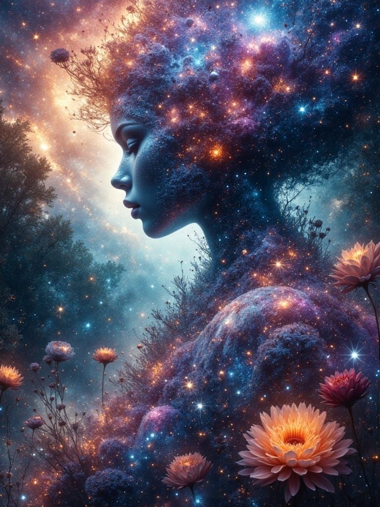 Celestial Being in Cosmic Garden, WLOP Style