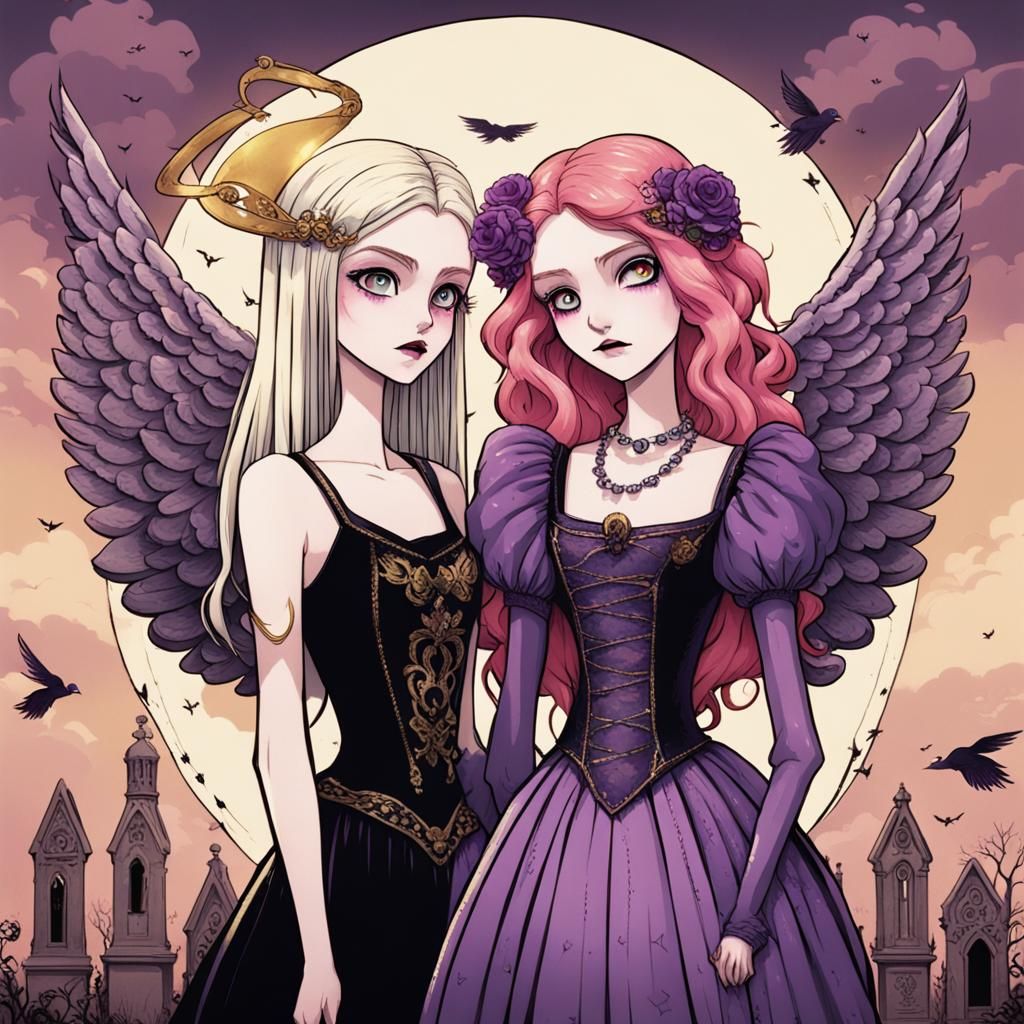 Gothic Queen and Angel in Burtonesque Style