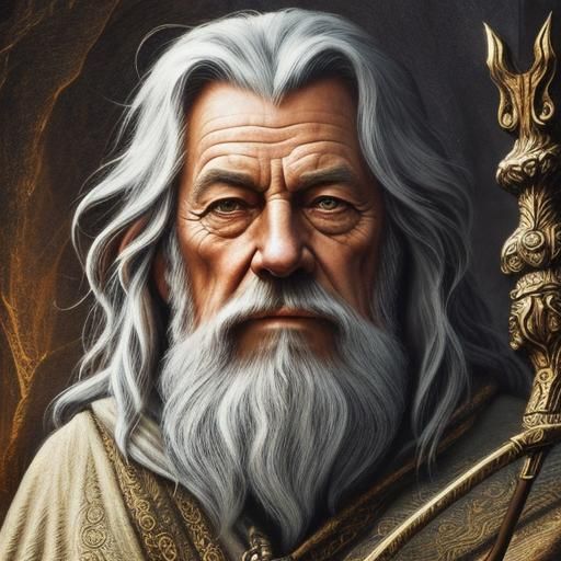 Gandalf Portrait in Mystical Cave, Colored Pen Sketch