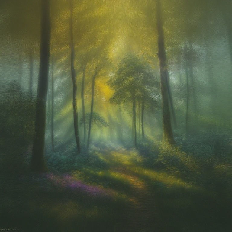 Majestic Tree in Lush Forest, in Impressionist Style