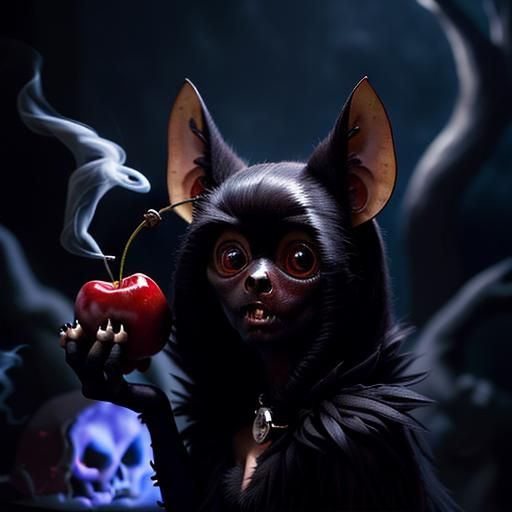 Surreal Fruit Bat with Cherries in Photorealistic 3D