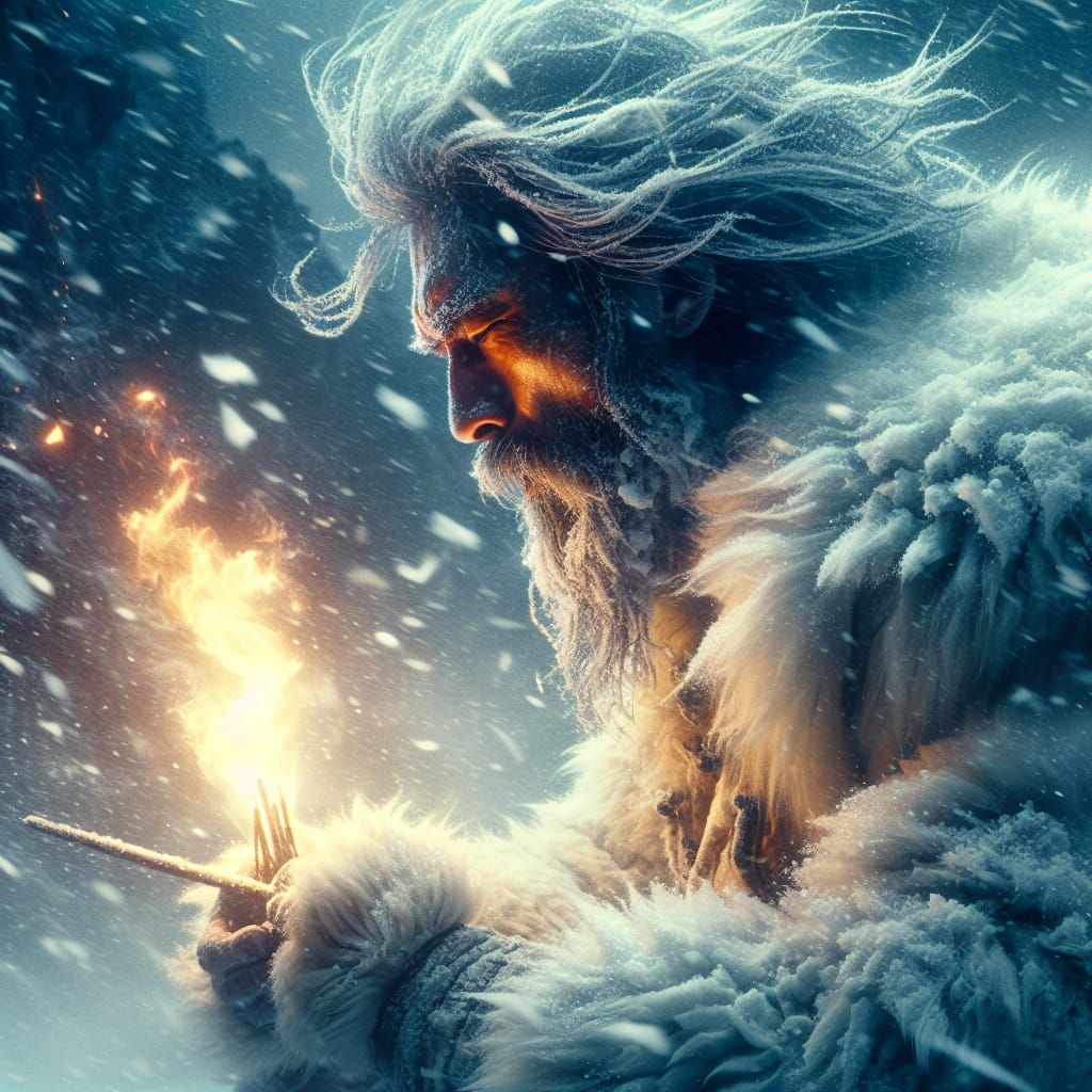 Monk in Snowstorm by Firelight