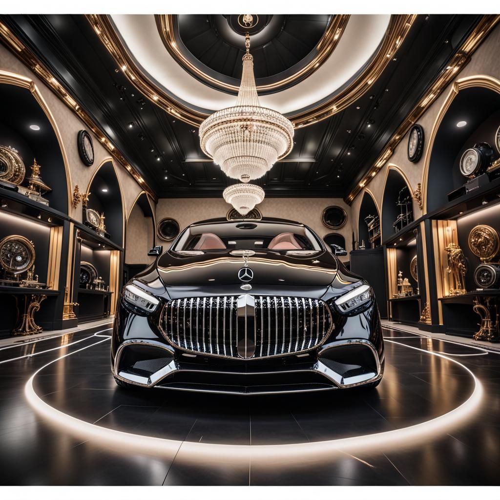 Classic Mercedes Maybach in Modern Showroom