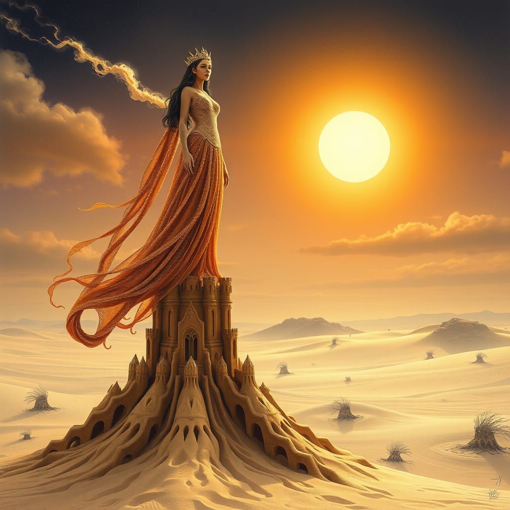 Sandman Queen in Desert, Surreal Art Style