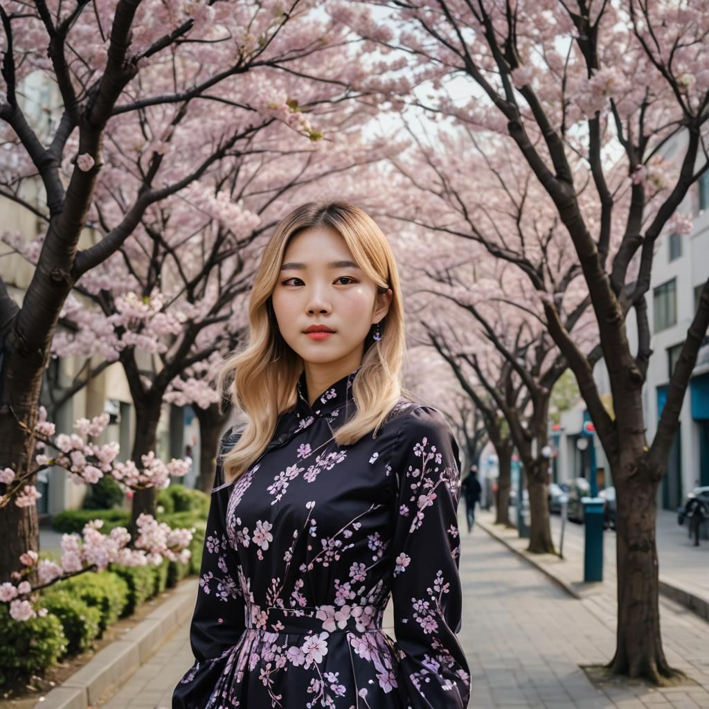 Blonde Woman in Floral Dress Portrait