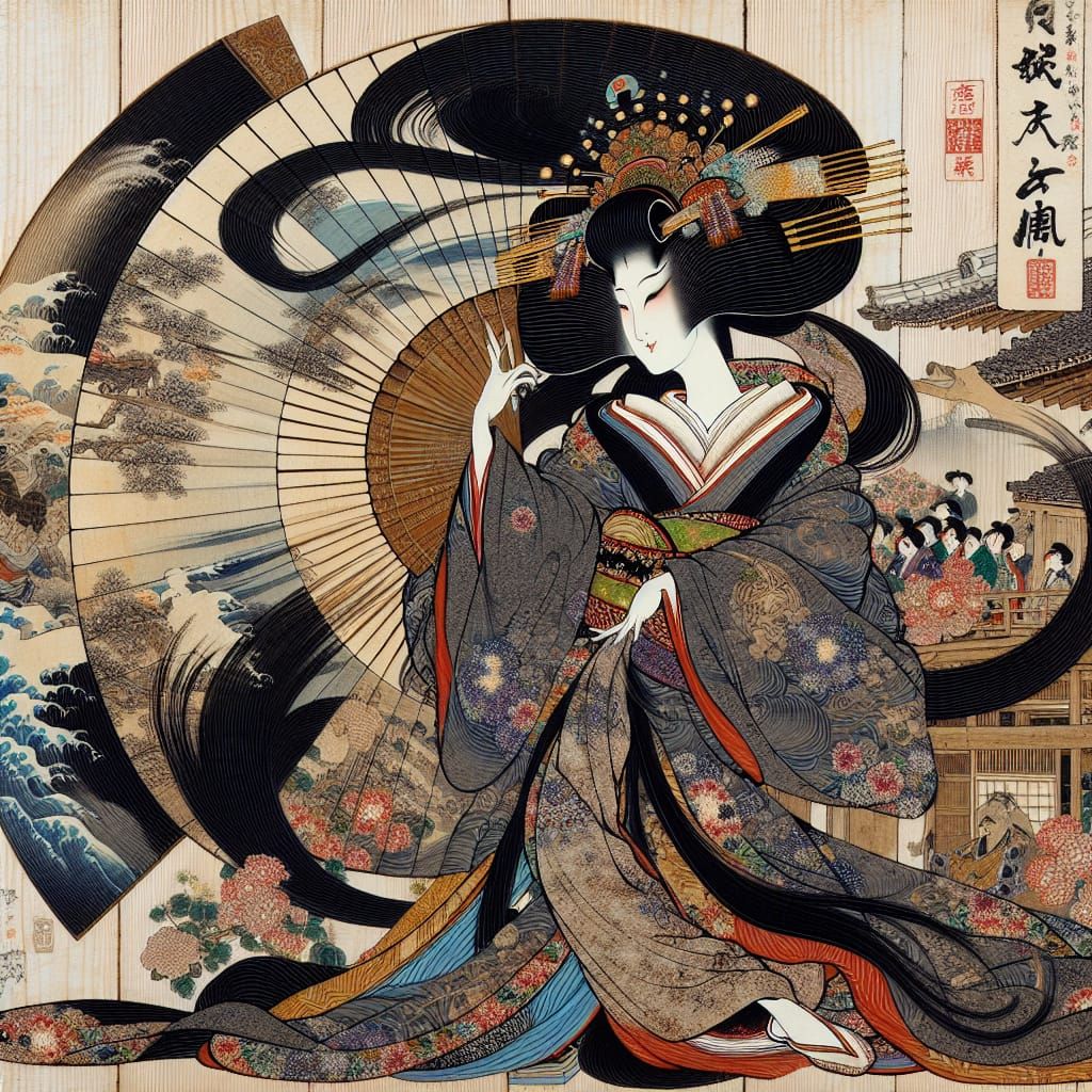 Kabuki Dancer with Fan in Ukiyo-e Japanese Art