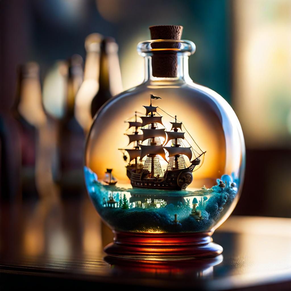 Pirate Ship Emerges from Glass Bottle in 6k