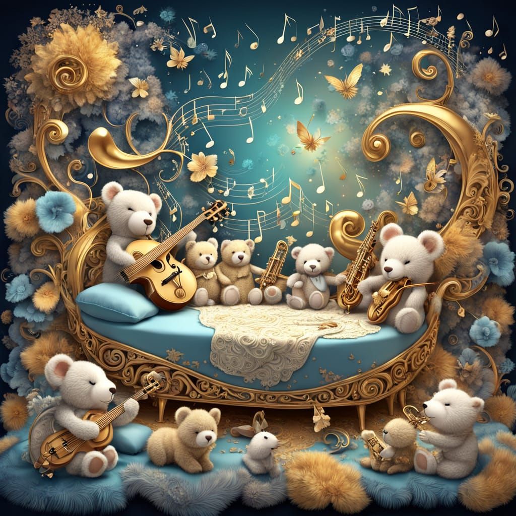 Tender Stuffed Animal Orchestra Plays Lullaby in Cozy Baby R...