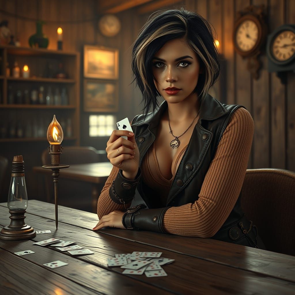 Steampunk Latina in Rustic Tavern
