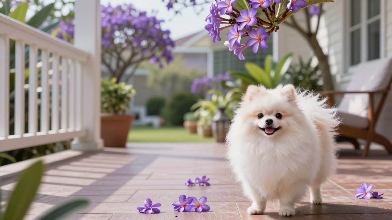 Pearlescent Pomeranian on a Pleasant Porch in Paradise