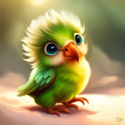 Adorable Chibi Parrot Portrait in Fantasy Style