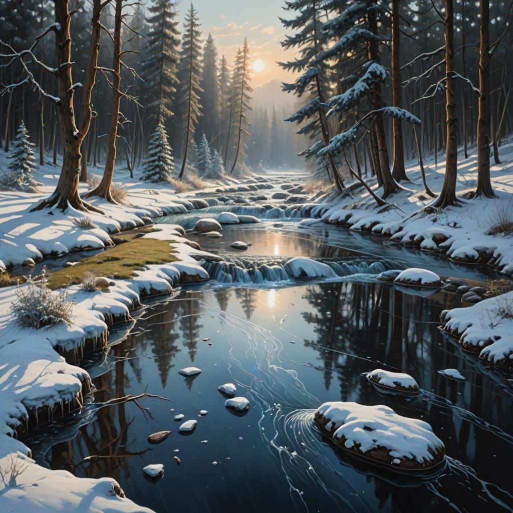 Hyper Realistic Oil Painting of Ethereal Icy World