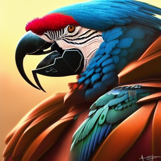Macaw Hybrid Knight Portrait in Hyperrealism Style
