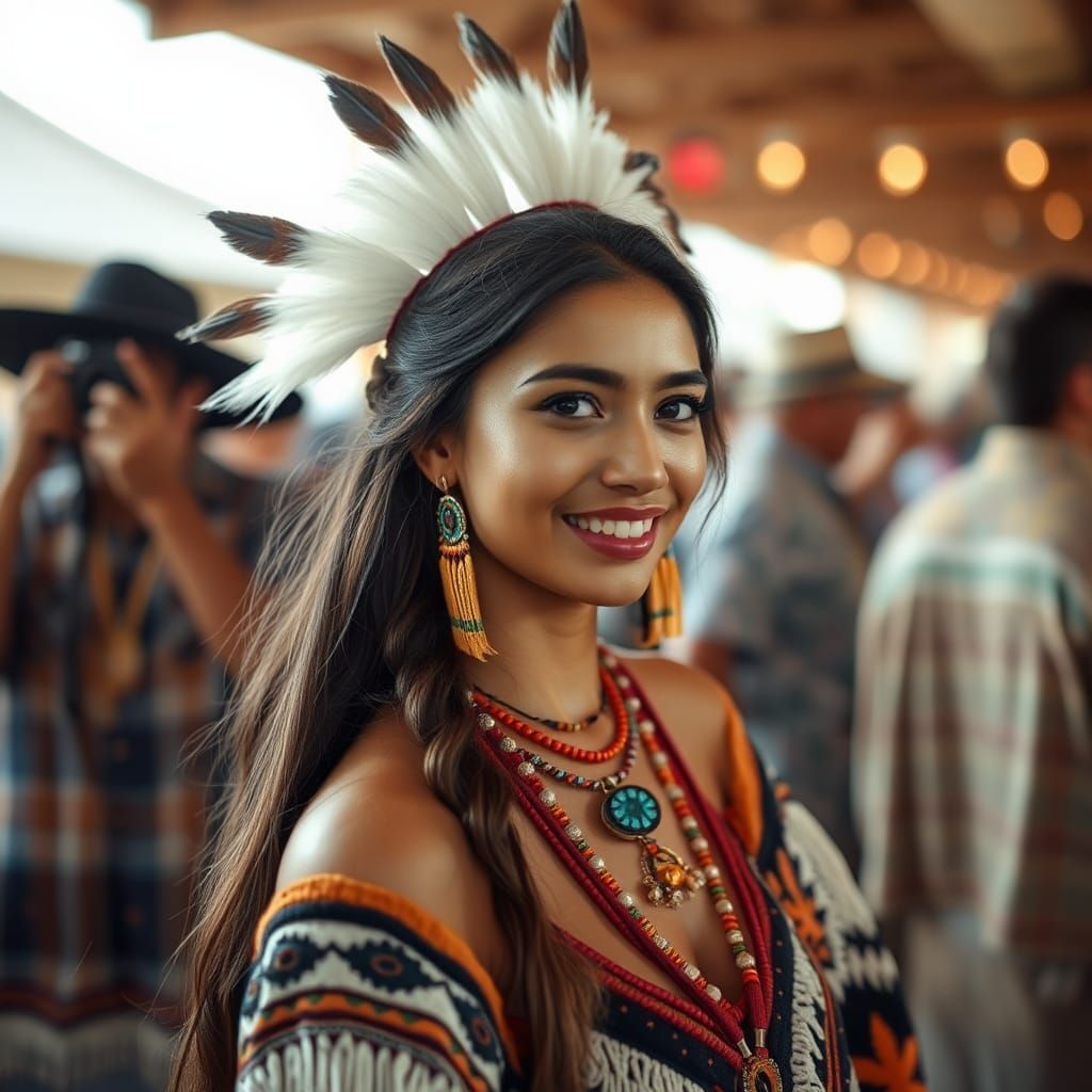 Native American Woman at Celebration in Traditional Clothing