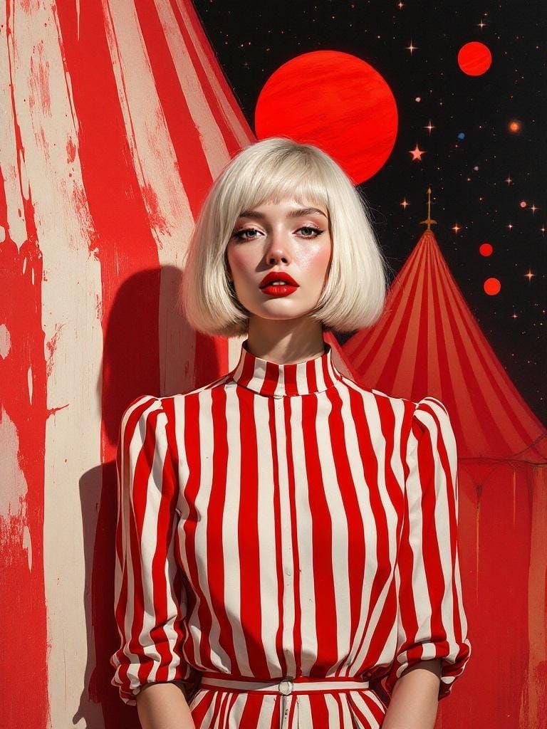 Striking Portrait with Abstract Red and White Background