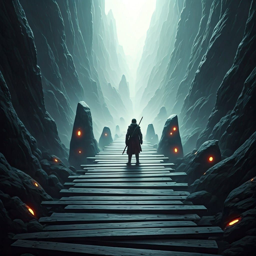 Adventurer at Rickety Bridge with Singing Rocks