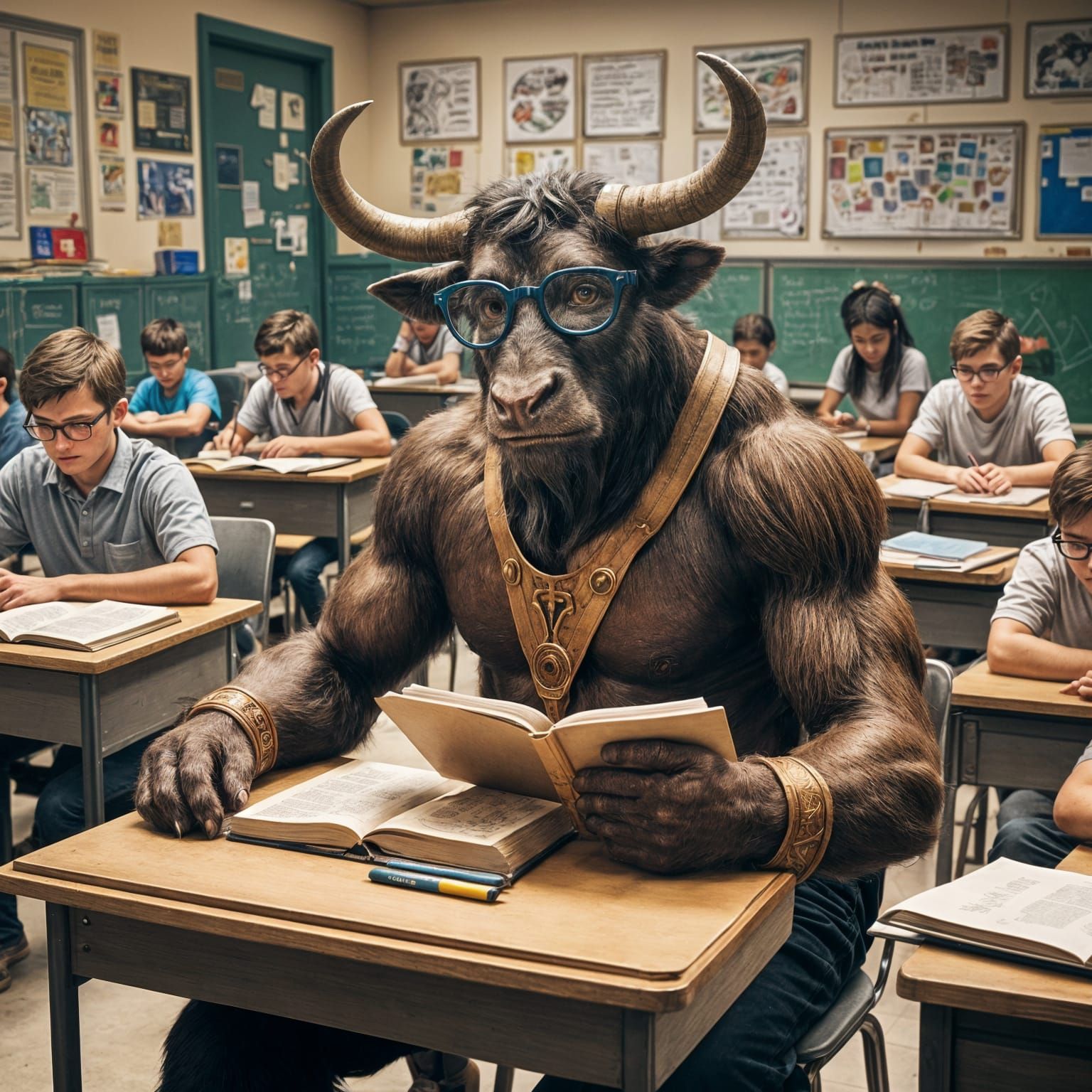 Minotaur Student Reads in Class