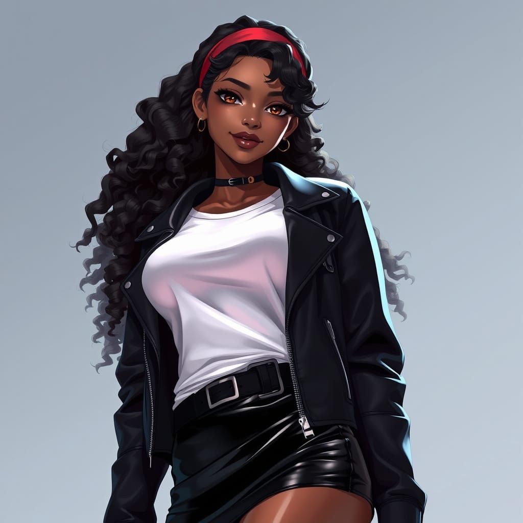 Beautiful Black Woman in Edgy Cyberpunk Attire