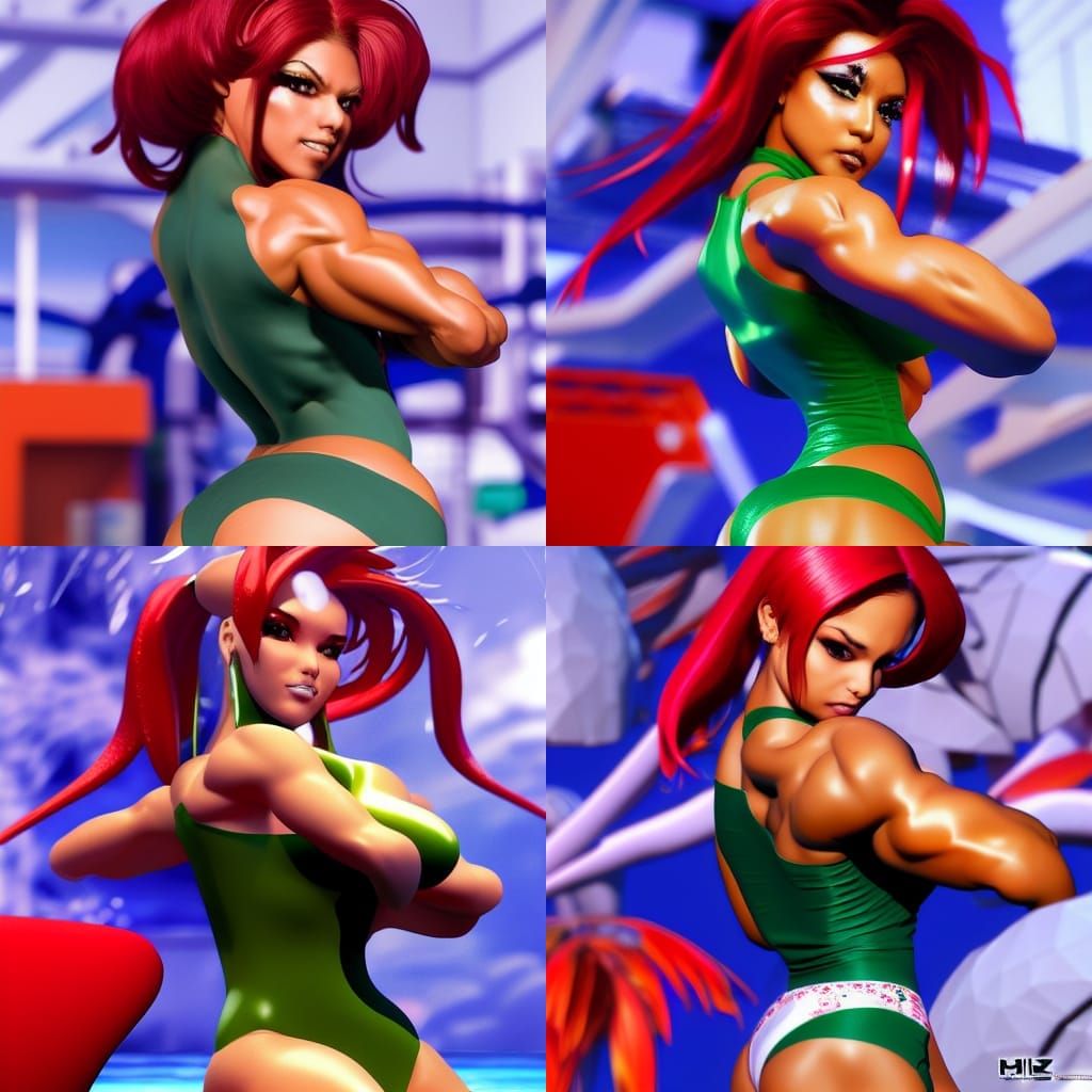 Female Bodybuilder Posing in Manga Art Style