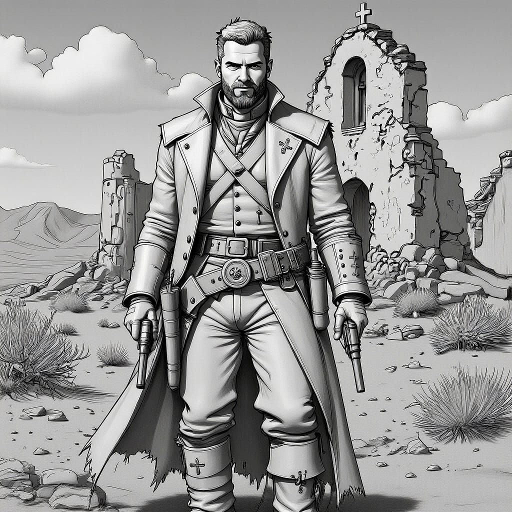 Desert Ex-Cleric with Revolvers in Western Gothic Style