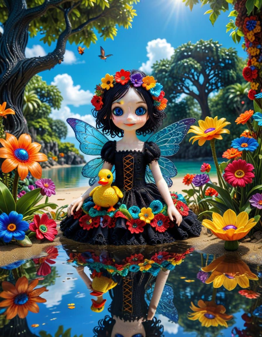 Gothic Fairy's Beach Holiday in Klimt Style