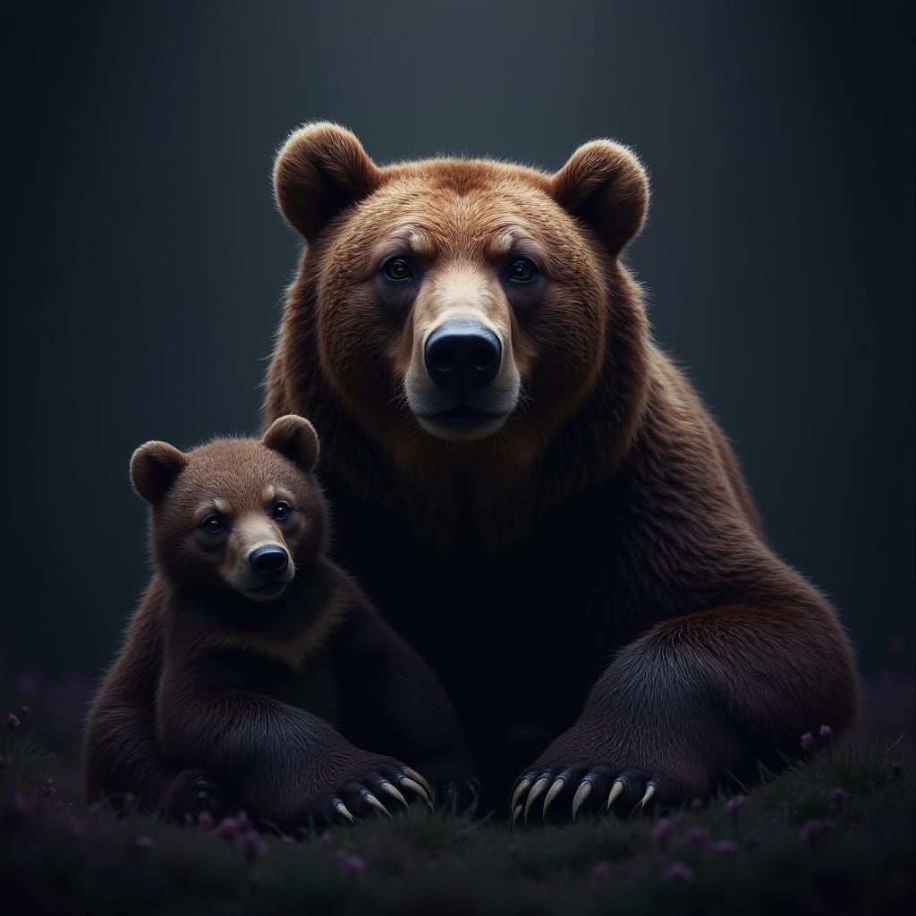 A Brown Bear and baby cub