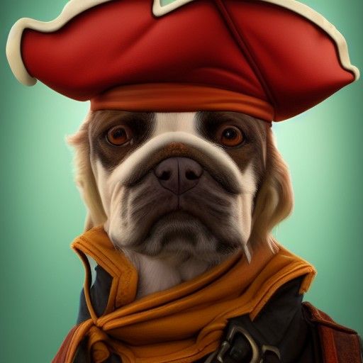 Detailed Portrait of Anthropomorphic Pirate Dog